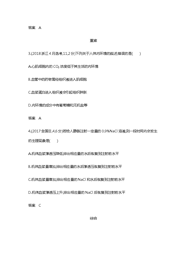 2023届高考生物二轮复习人体的内环境与稳态作业含答案第2页