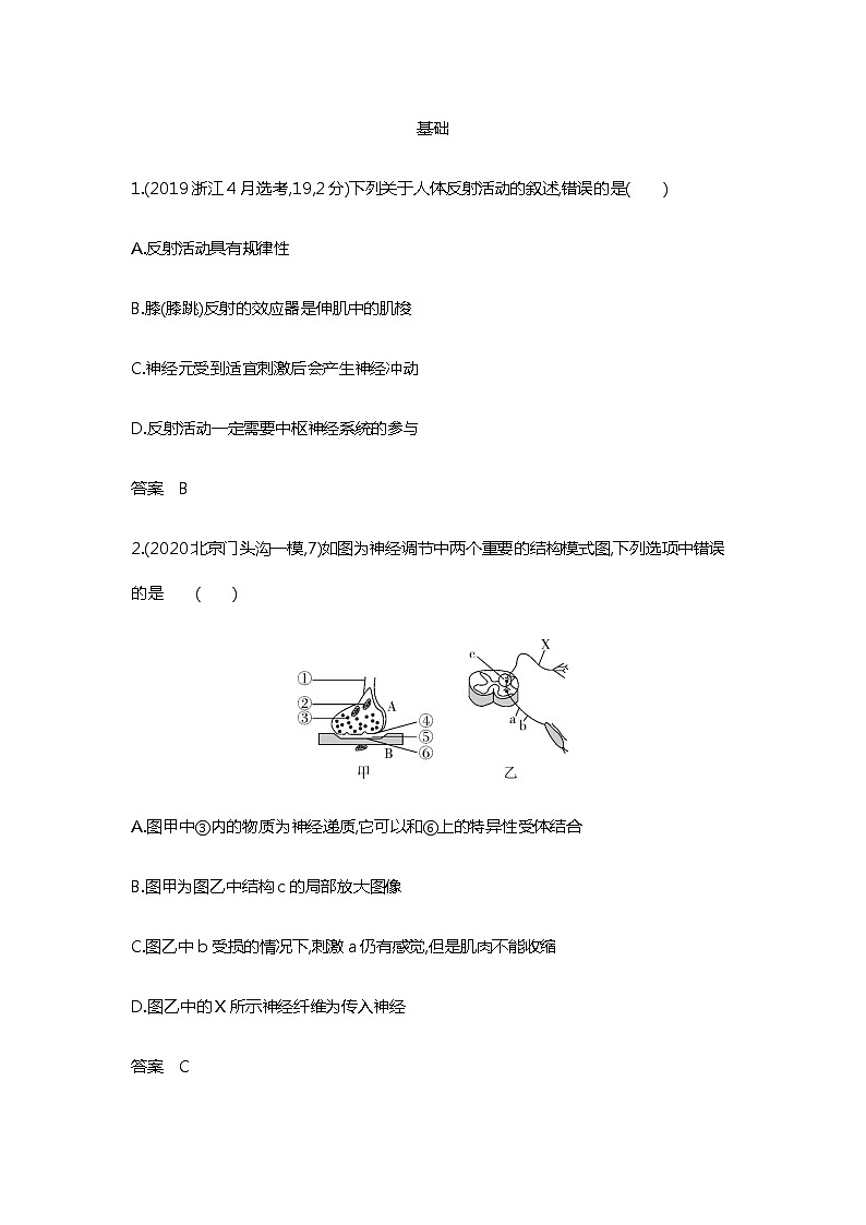 2023届高考生物二轮复习神经调节作业含答案03