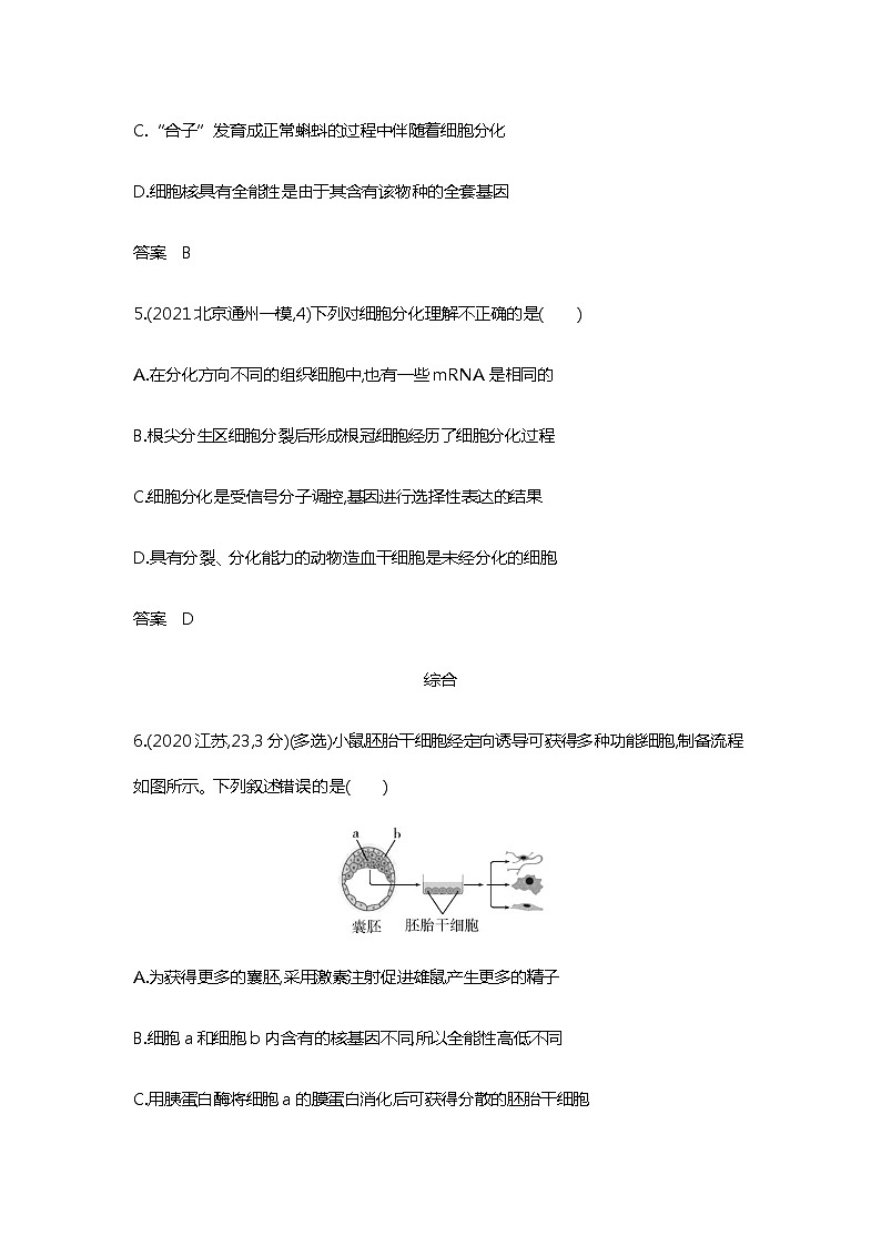 2023届高考生物二轮复习细胞的分化、衰老与死亡作业含答案第3页