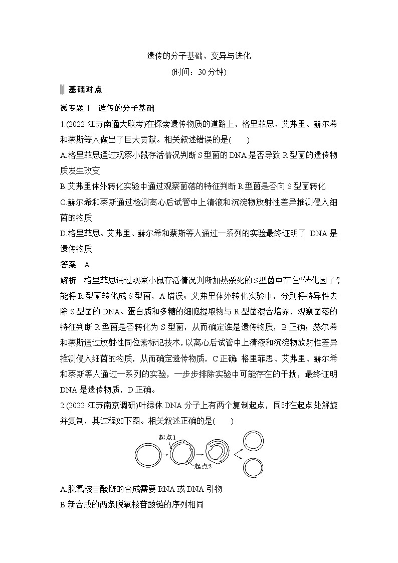 2023届高考生物二轮复习遗传的分子基础、变异与进化作业含答案01