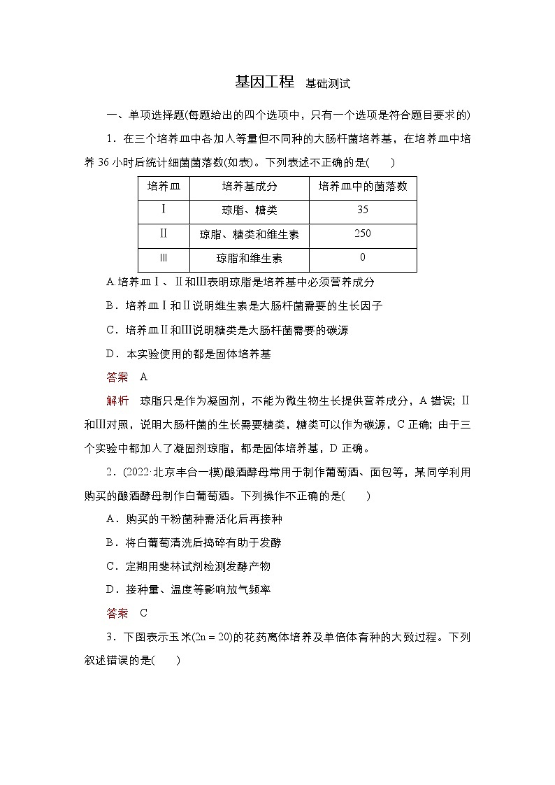 2023届高考生物二轮复习基因工程（基础测试）作业（不定项）含答案第1页