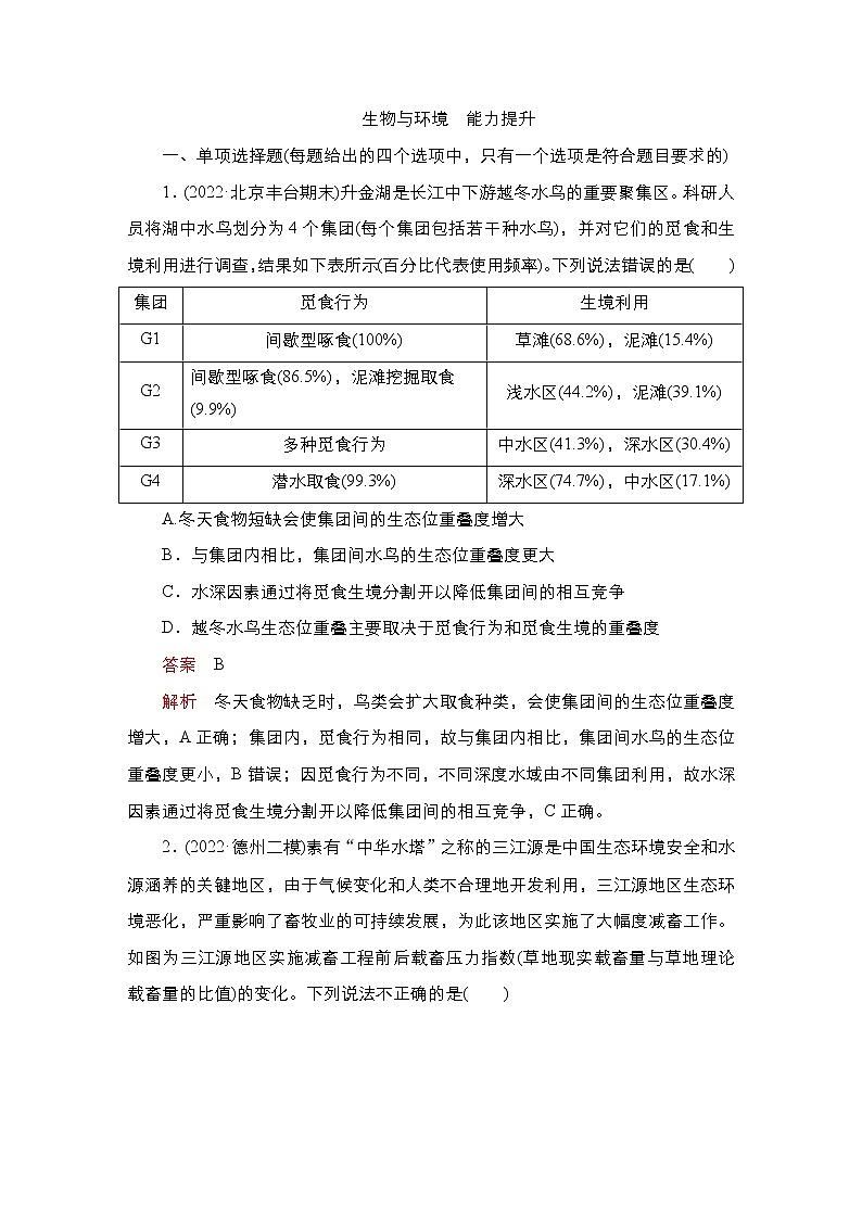 2023届高考生物二轮复习生物与环境（能力测试）作业（不定项）含答案第1页