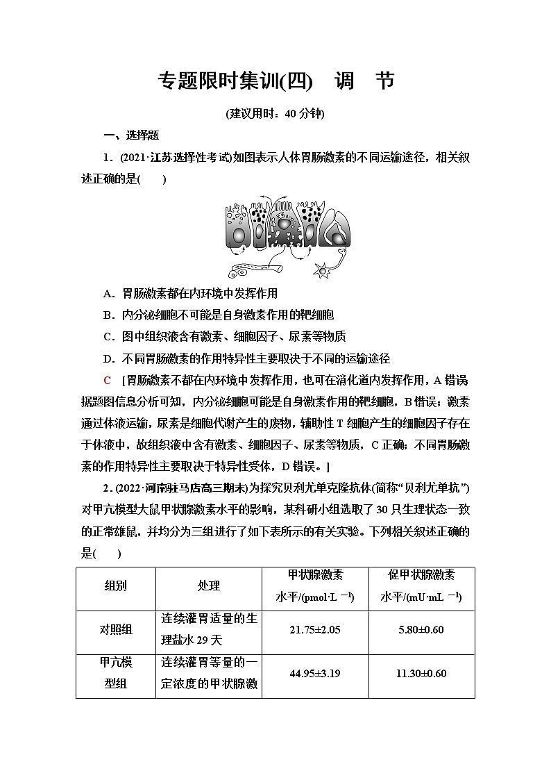 2023届高考生物二轮复习调节作业含答案第1页