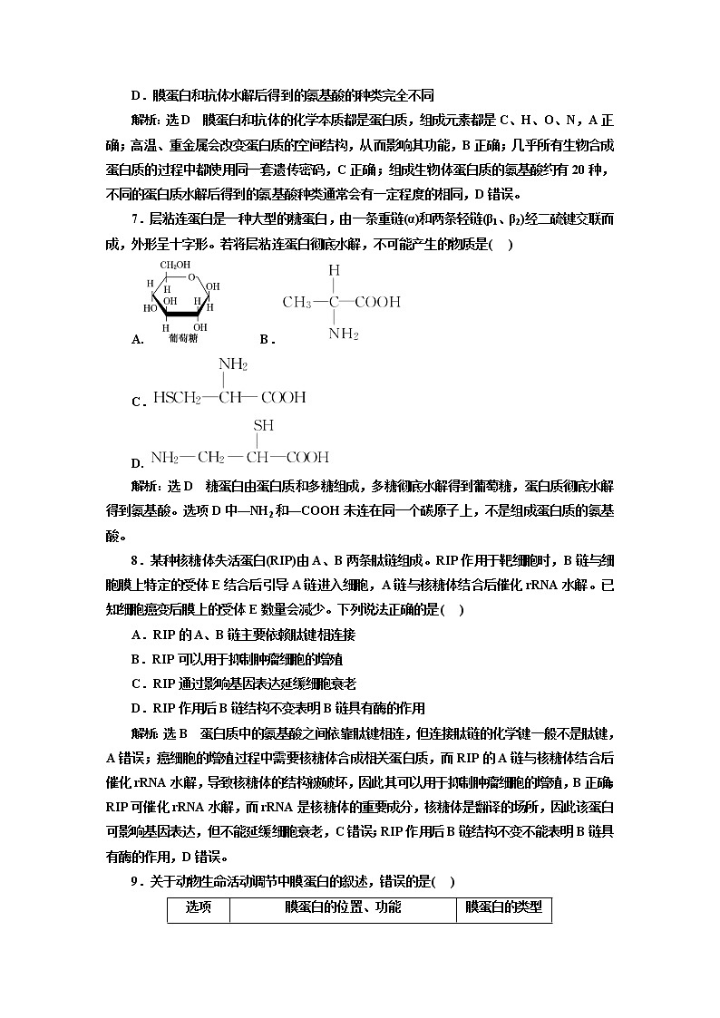 2023届高考生物二轮复习考前热点主题融会贯通训练(四)生命大舞台的“演员”——蛋白质作业含答案第3页