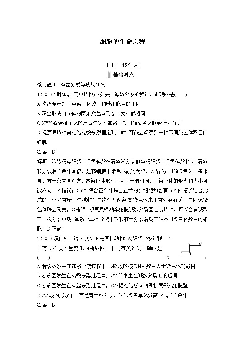 2023届高考生物二轮复习细胞的生命历程作业（广东专用）含答案第1页