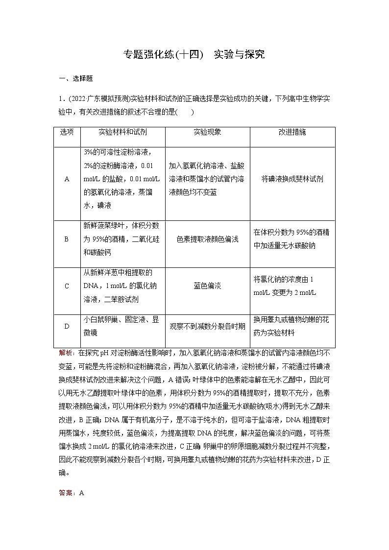 2023届高考生物二轮复习实验与探究作业含答案第1页