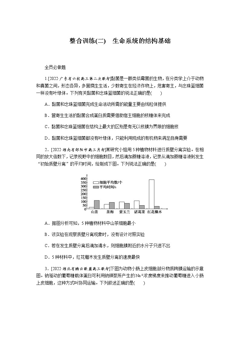 2023届高考生物二轮复习生命系统的结构基础作业（不定项）含答案第1页