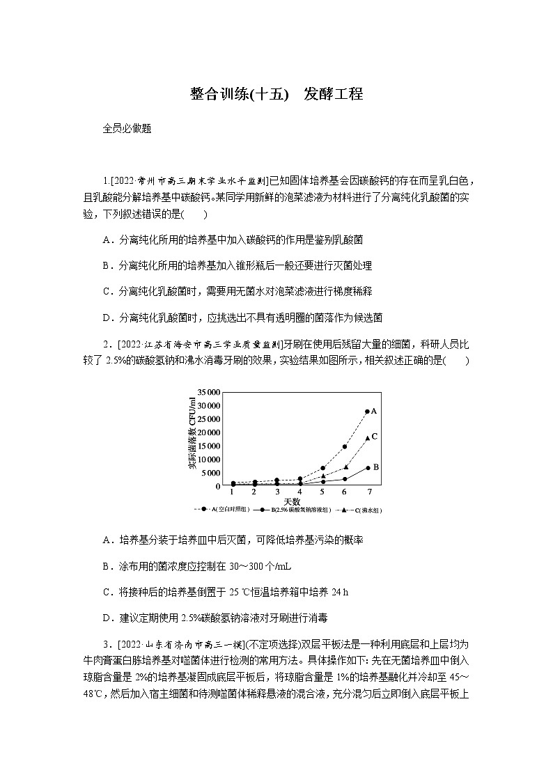 2023届高考生物二轮复习发酵工程作业（不定项）含答案第1页