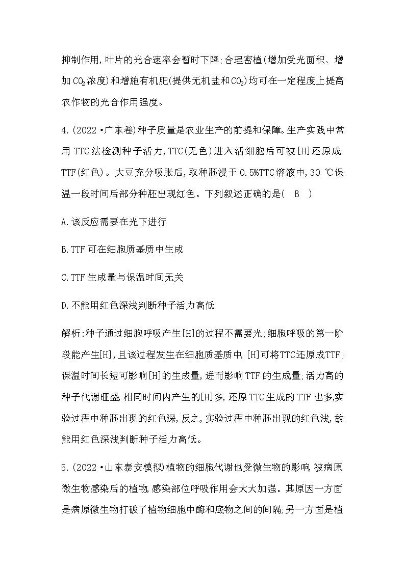 2023届高考生物二轮复习第5讲细胞呼吸和光合作用作业含答案第3页