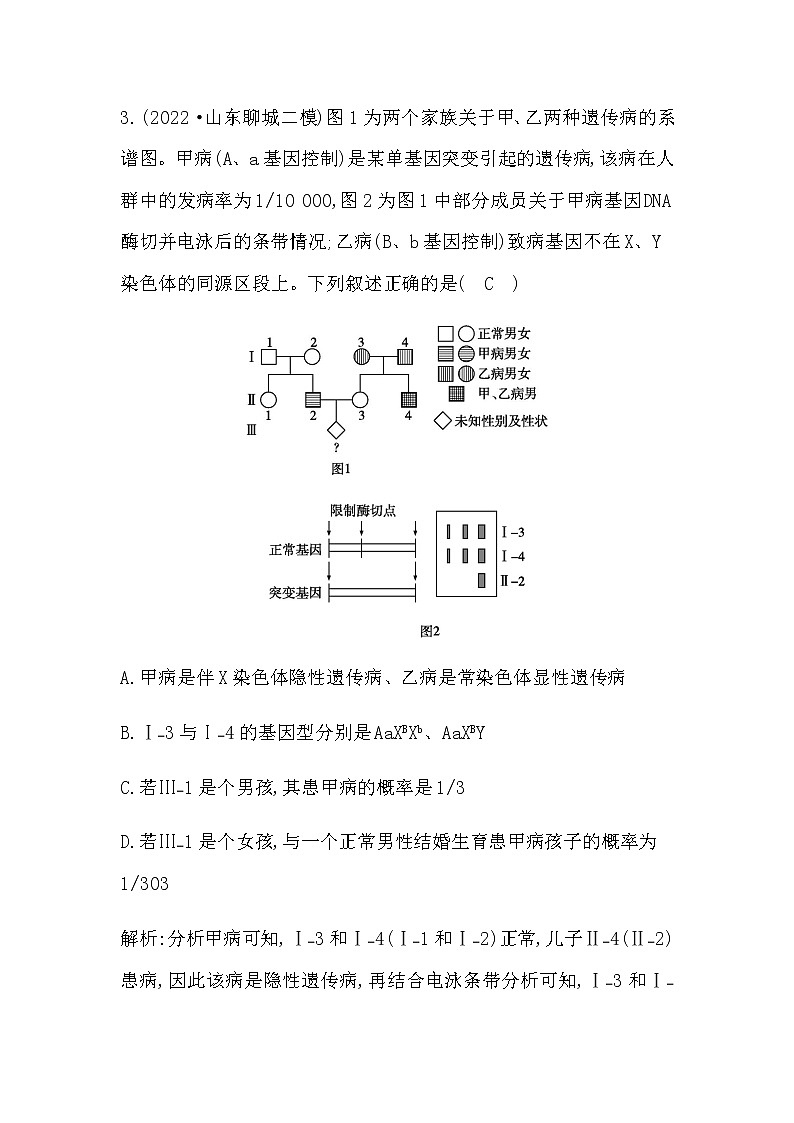 2023届高考生物二轮复习第9讲伴性遗传与人类遗传病作业含答案03