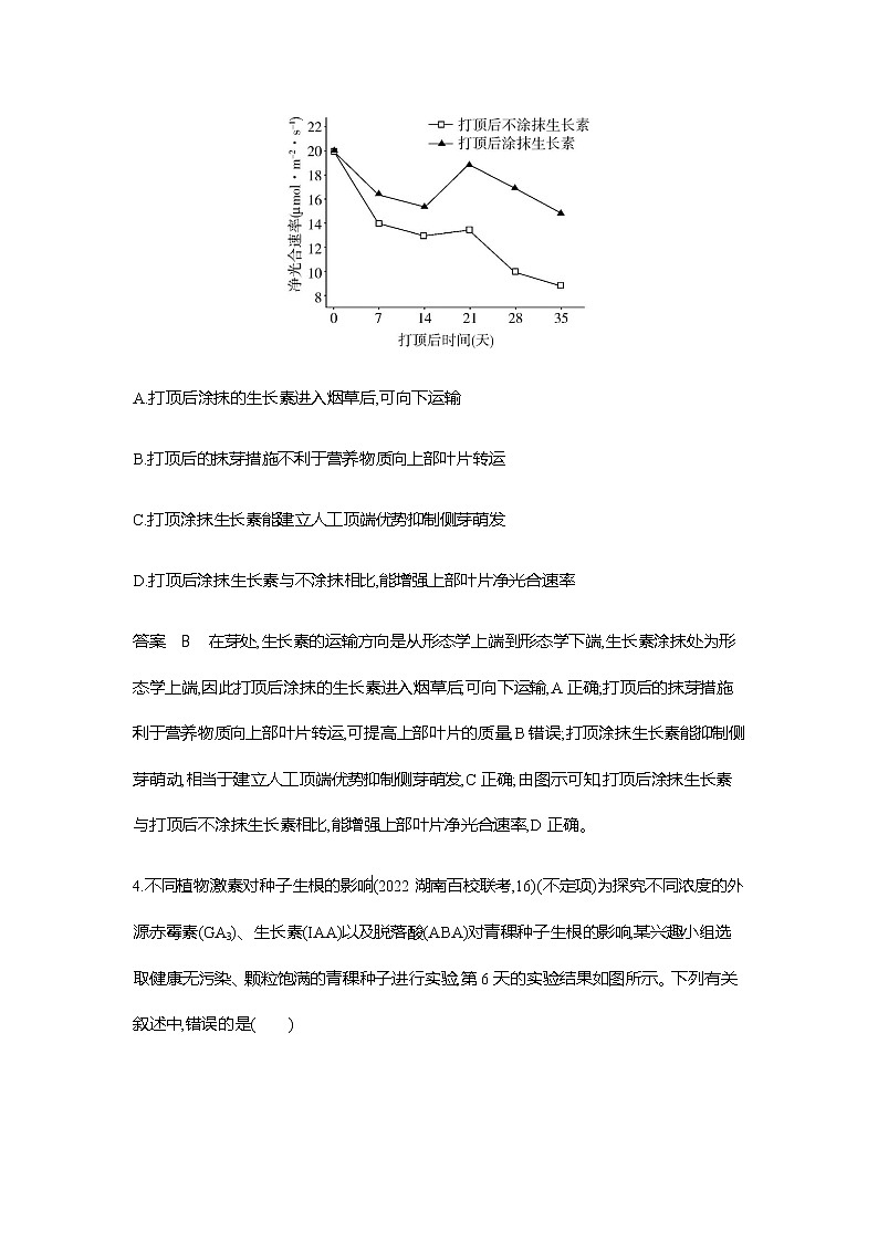 2023届高考生物二轮复习植物生命活动的调节作业 （广东版）含答案第3页