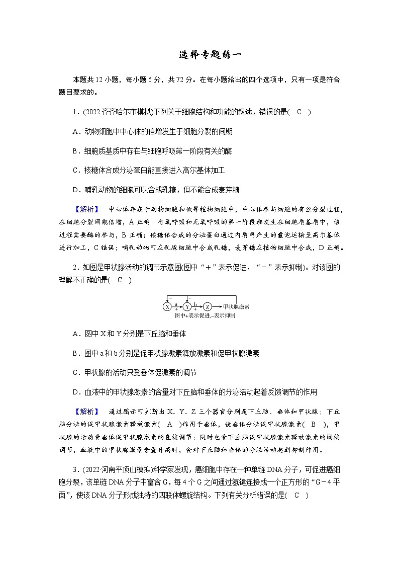 2023届高考生物二轮复习选择题规范练系例作业含答案第1页