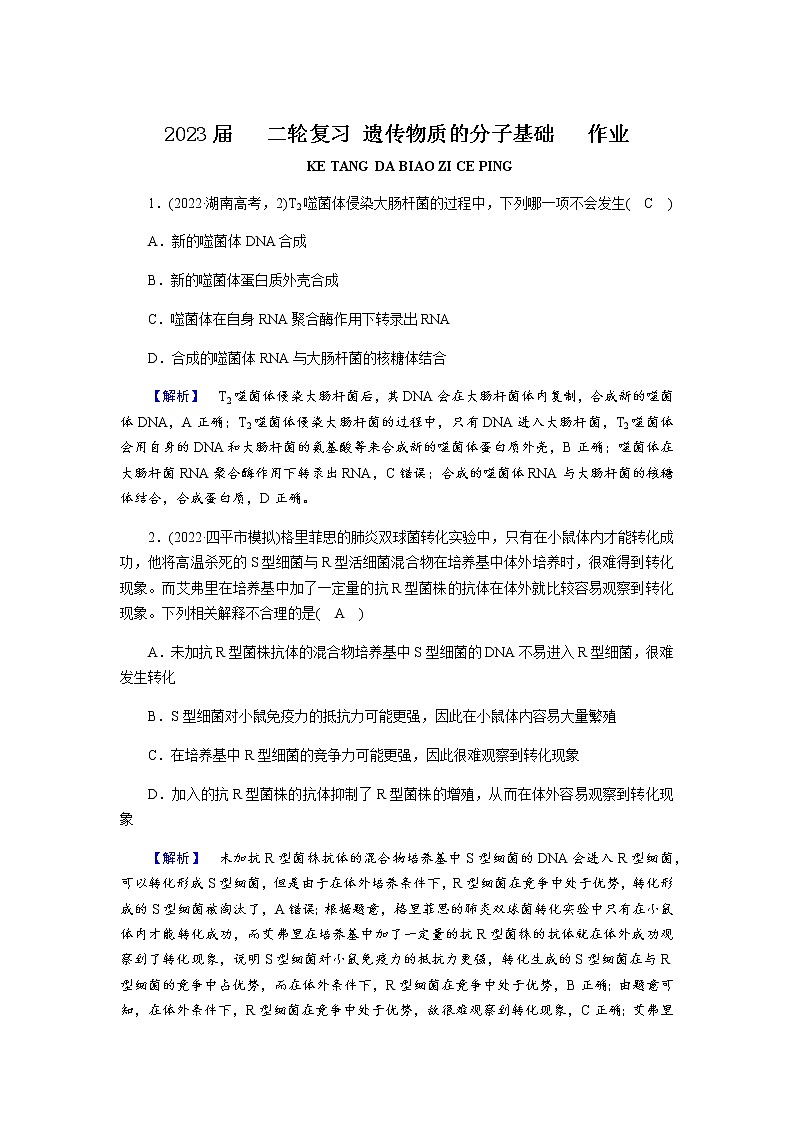 2023届高考生物二轮复习遗传物质的分子基础作业含答案第1页