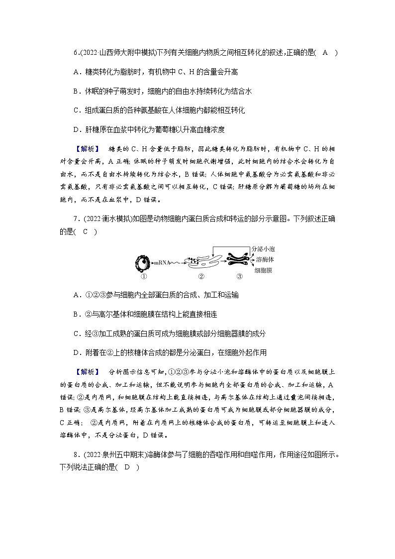 2023届高考生物二轮复习细胞的物质和结构基础作业含答案第3页