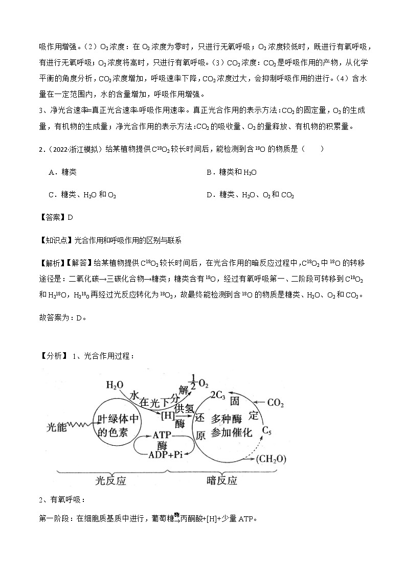 2023届高考生物二轮复习通用版15光合作用与细胞呼吸的综合应用作业含答案第2页