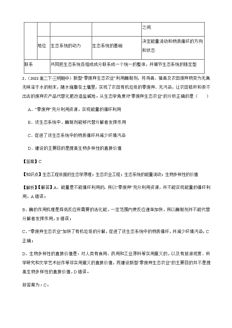 2023届高考生物二轮复习通用版39生态系统的功能（包括能量流动、物质循环、信息传递）作业含答案第2页