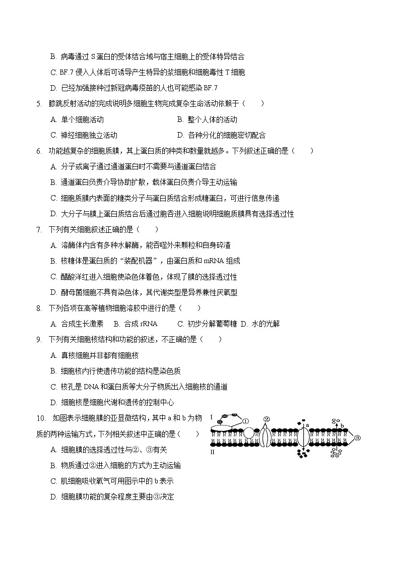 重庆市缙云教育联盟2022-2023学年高一上学期期末联考生物试卷第2页
