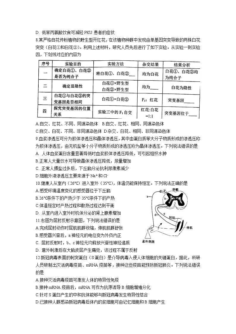 山东省淄博市部分学校2023届高三生物上学期12月质量摸底检测试卷（Word版附答案）03