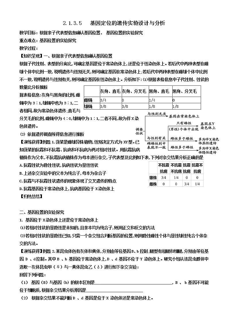 2023届高三生物一轮复习教案基因定位的遗传实验设计与分析第1页