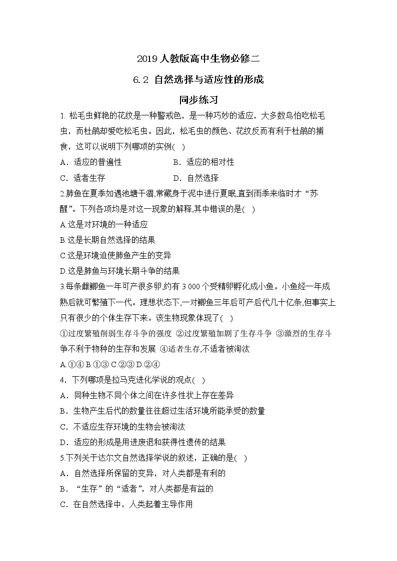 【核心素养】人教版高中生物必修二6.2《自然选择与适应的形成》课件PPT+教案+练习01