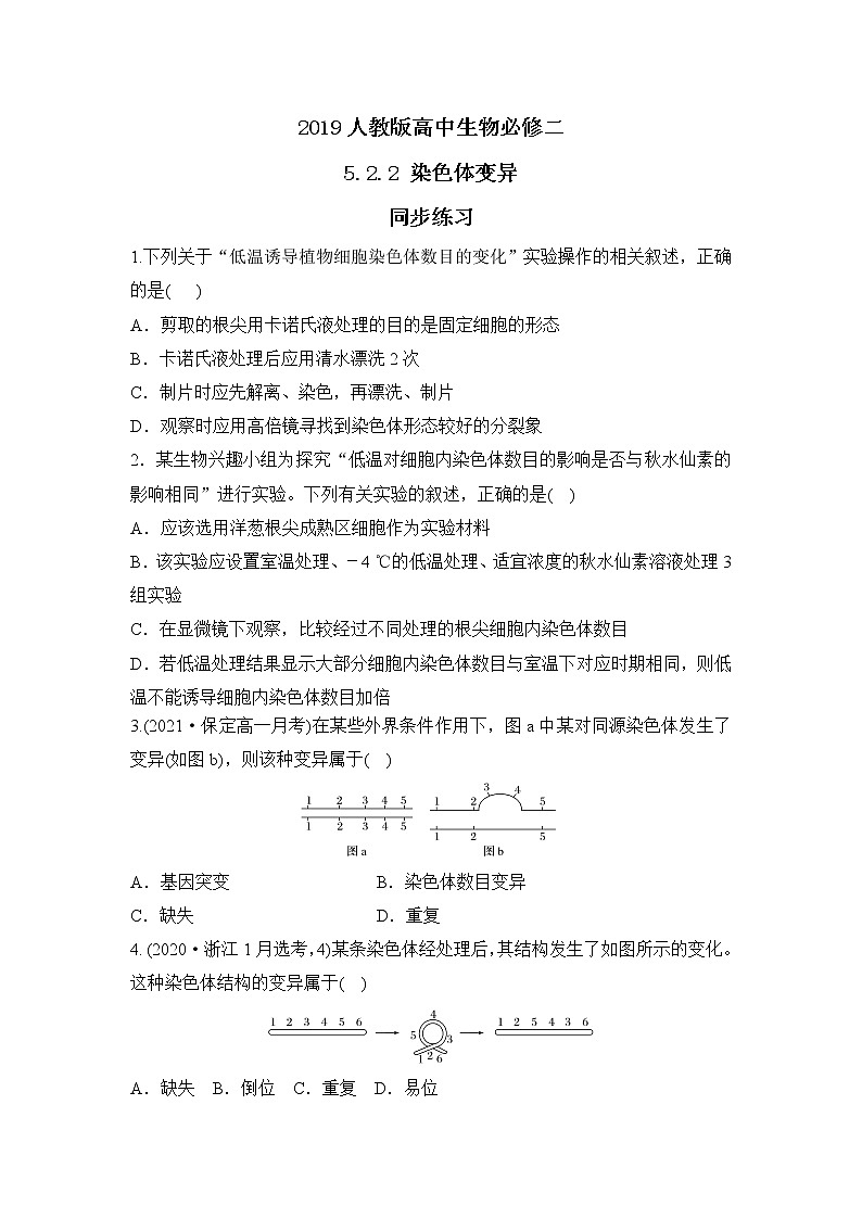 2019人教版高中生物必修二5.2.2《染色体变异》同步练习 -第1页