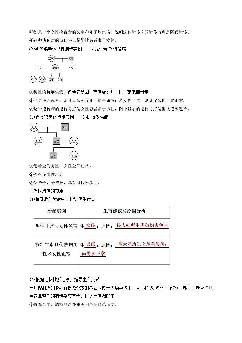 2.3 伴性遗传-最新高一下学期生物同步考点精讲精练（人教版2019必修2）（原卷版）第2页