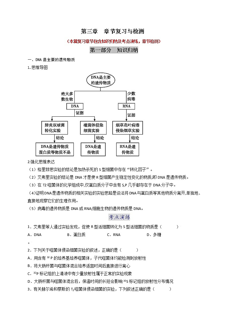 第三章 章节复习与检测-最新高一下学期生物同步考点精讲精练（人教版2019必修2）（原卷版）第1页