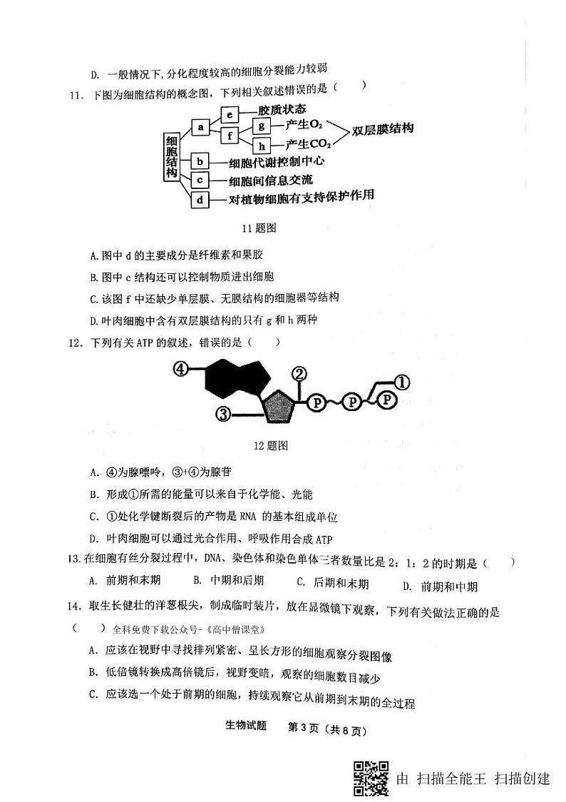 2023吕梁孝义高一上学期1月期末考试生物试题扫描版含答案03