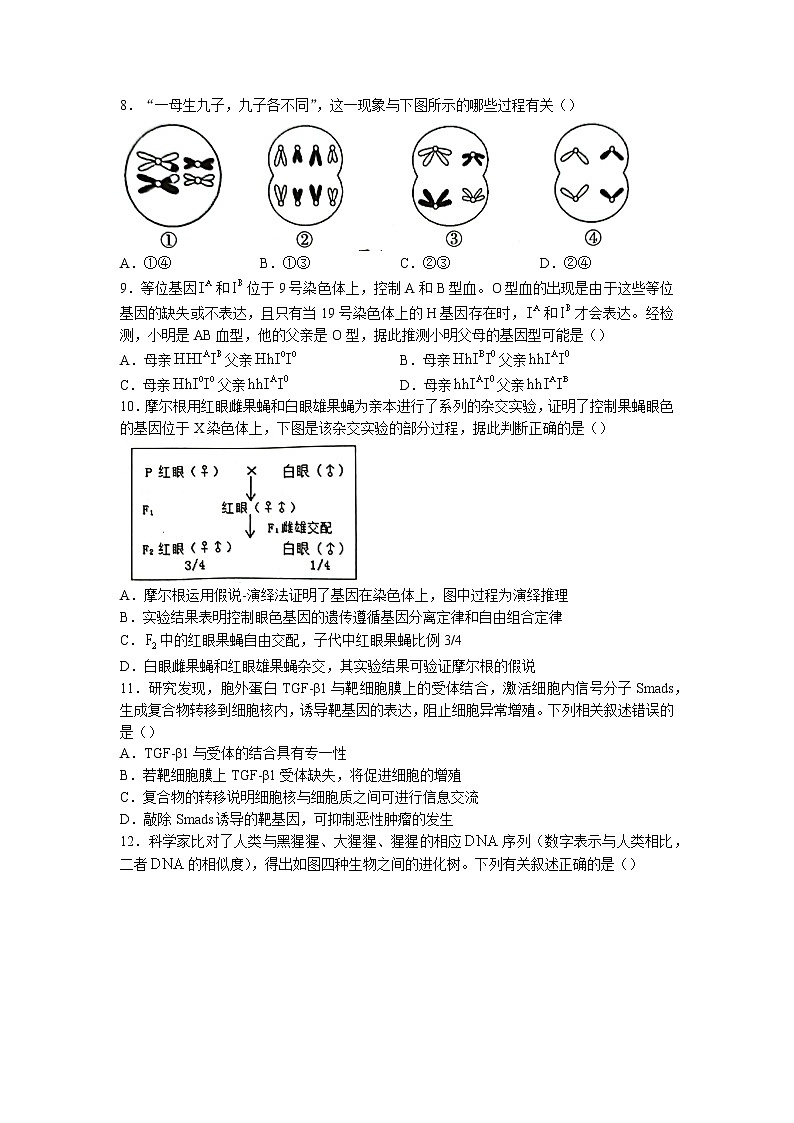 2023届广东省韶关市高三上学期综合测试（一）生物试题03