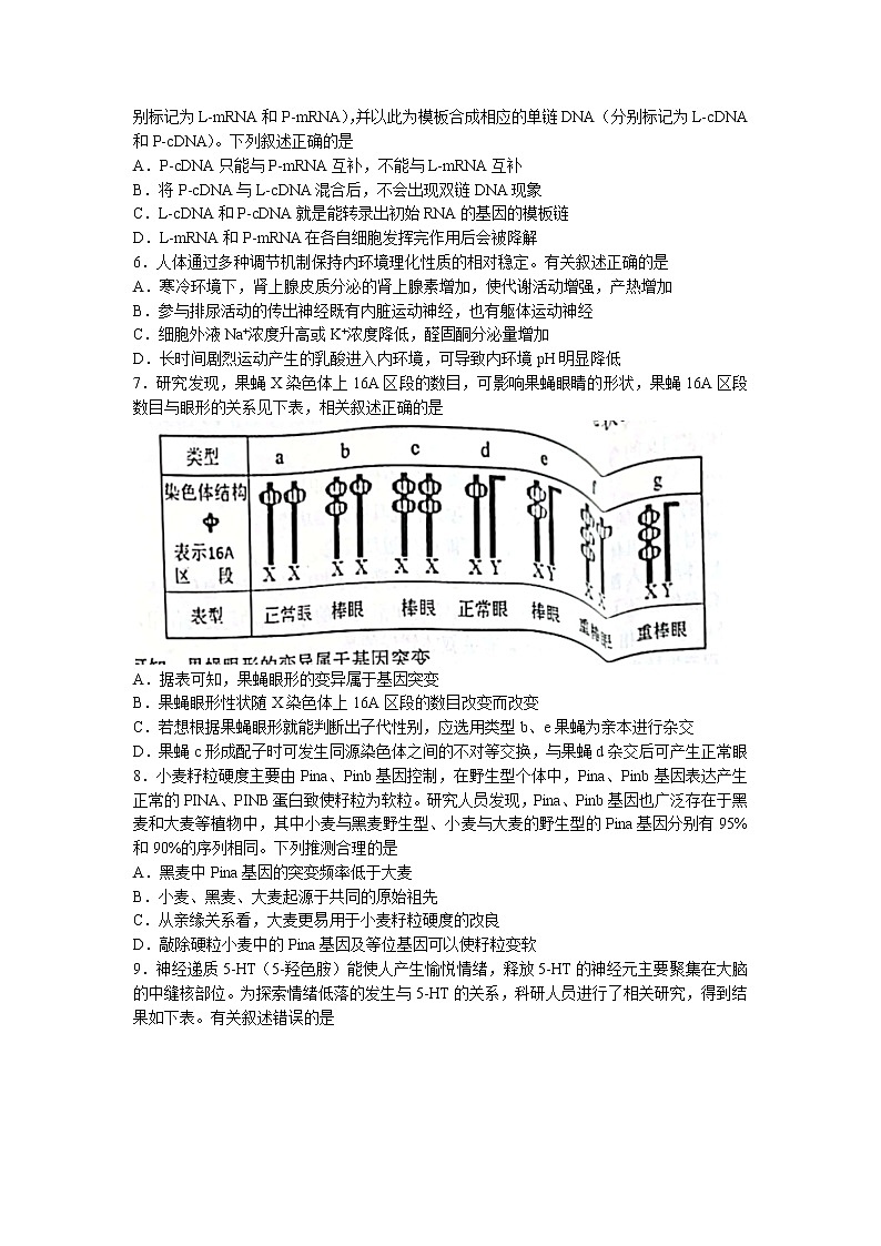 江苏省苏北四市2022-2023学年高三上学期期中抽测生物试题02