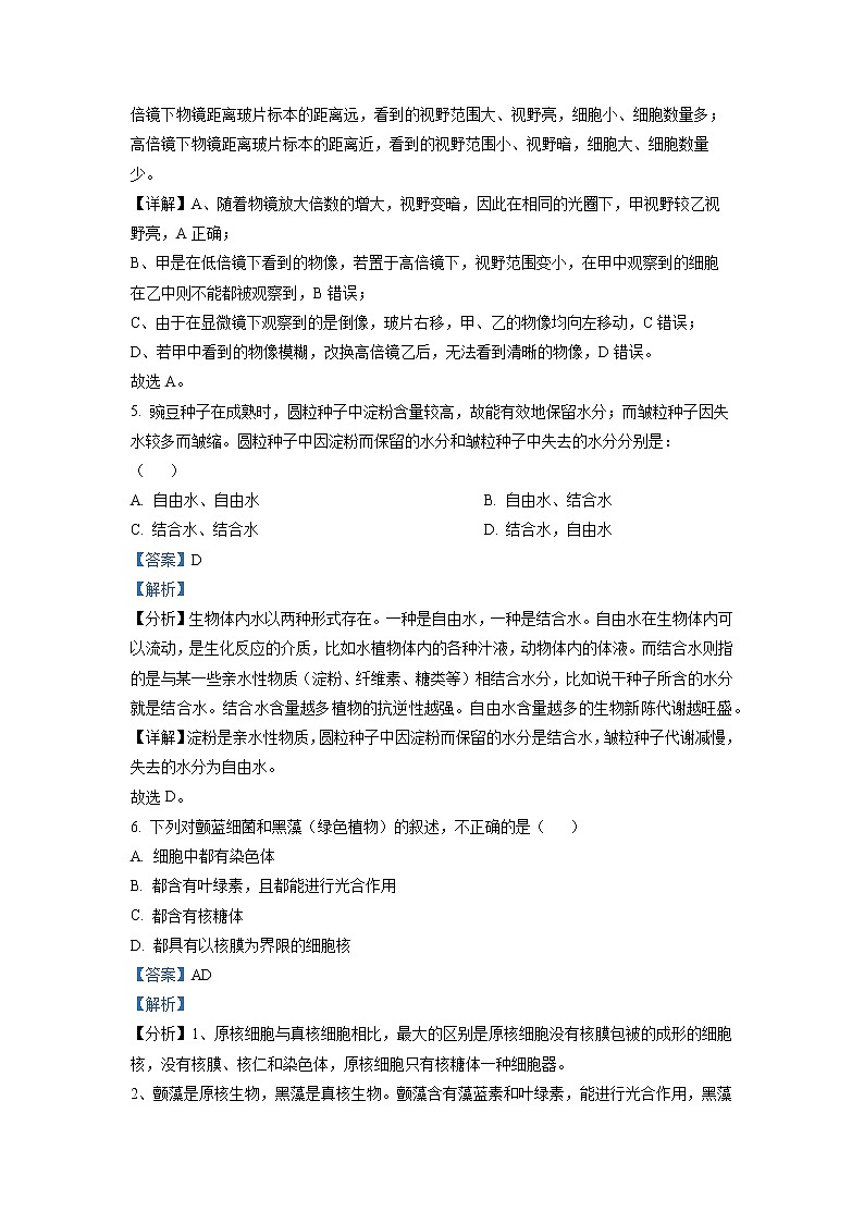 2022-2023学年四川省成都外国语学校高一上学期期中生物试题（解析版）03