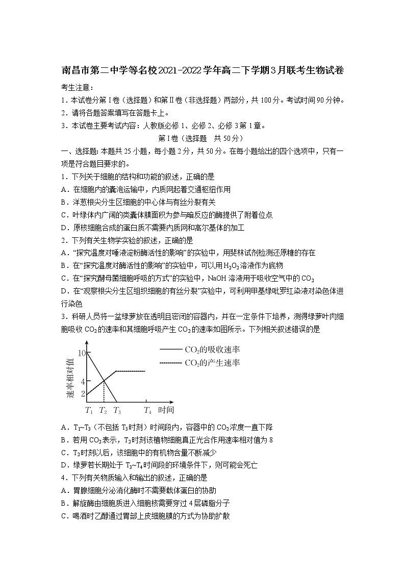2021-2022学年江西省南昌市第二中学等名校高二下学期3月联考生物试题（Word版）第1页