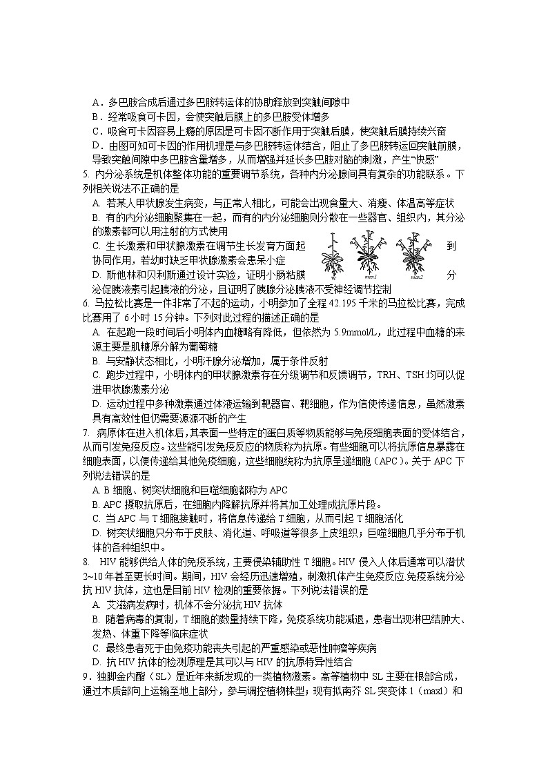 山东省潍坊市四校2021-2022学年高二生物上学期12月联考试卷（Word版附答案）第2页