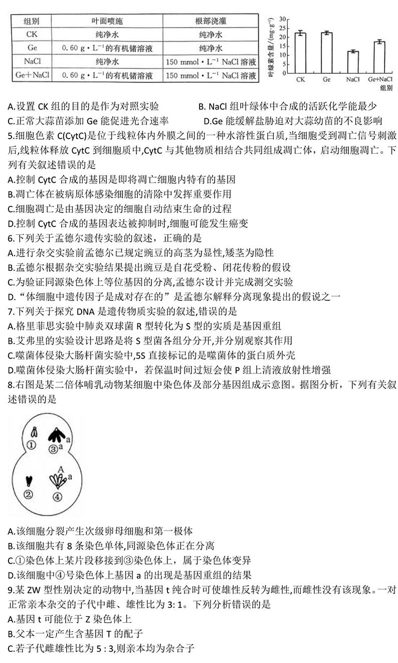 2022-2023学年河南九师联盟高三上学期摸底联考生物试题及答案02