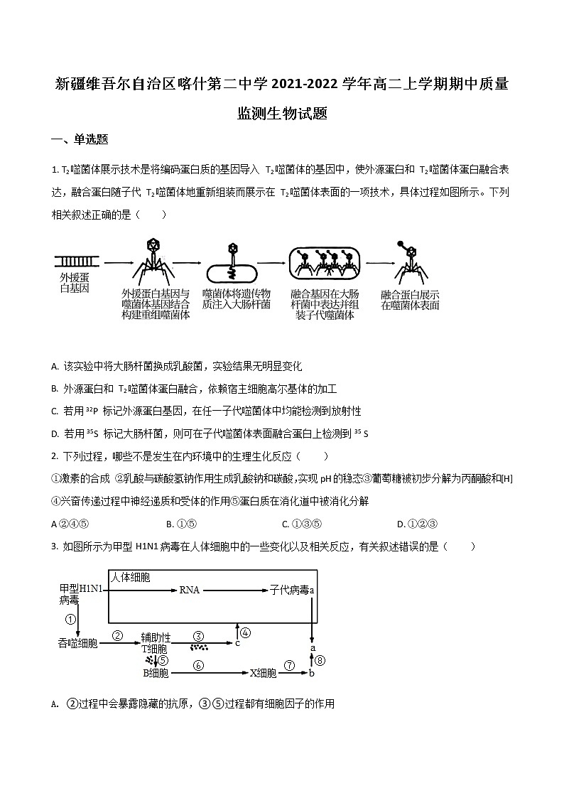 2021-2022学年新疆维吾尔自治区喀什第二中学高二上学期期中质量监测生物试题（Word版）第1页