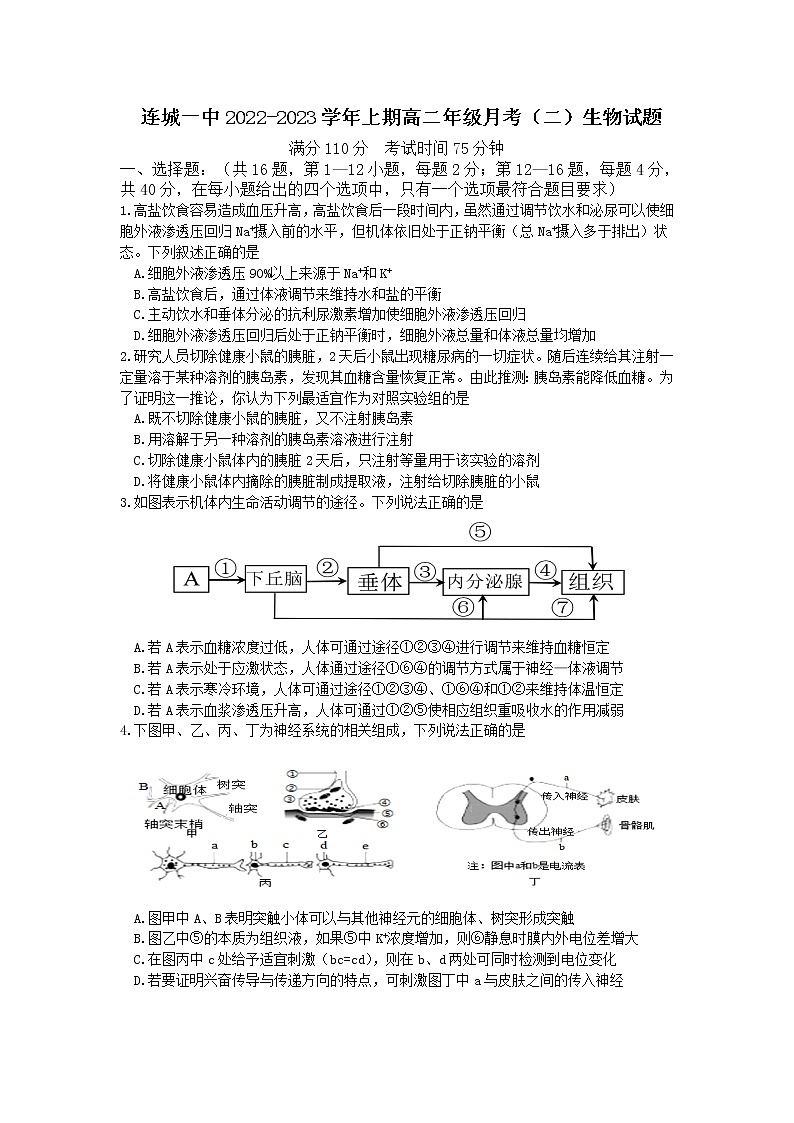 福建省连城县第一中学2022-2023学年高二生物上学期月考二试卷（Word版附答案）第1页
