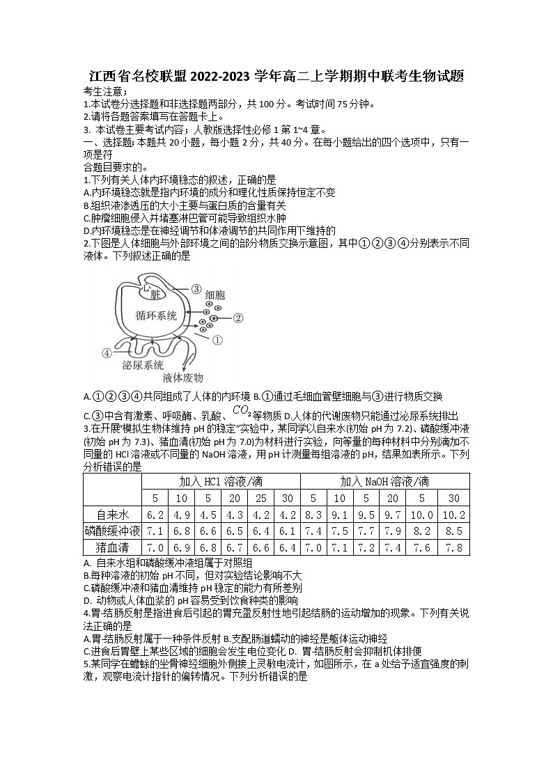 2022-2023学年江西省名校联盟高二上学期期中联考生物试题第1页