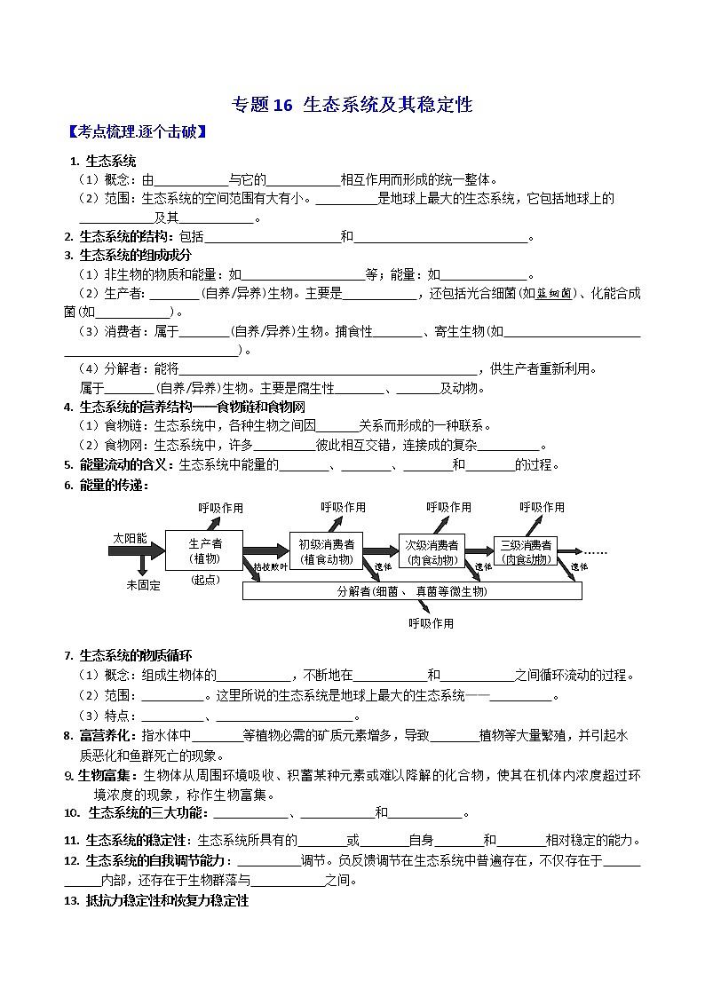 专题16 生态系统及其稳定性 ：【二轮复习】备战2023年高考生物必备知识大串讲01