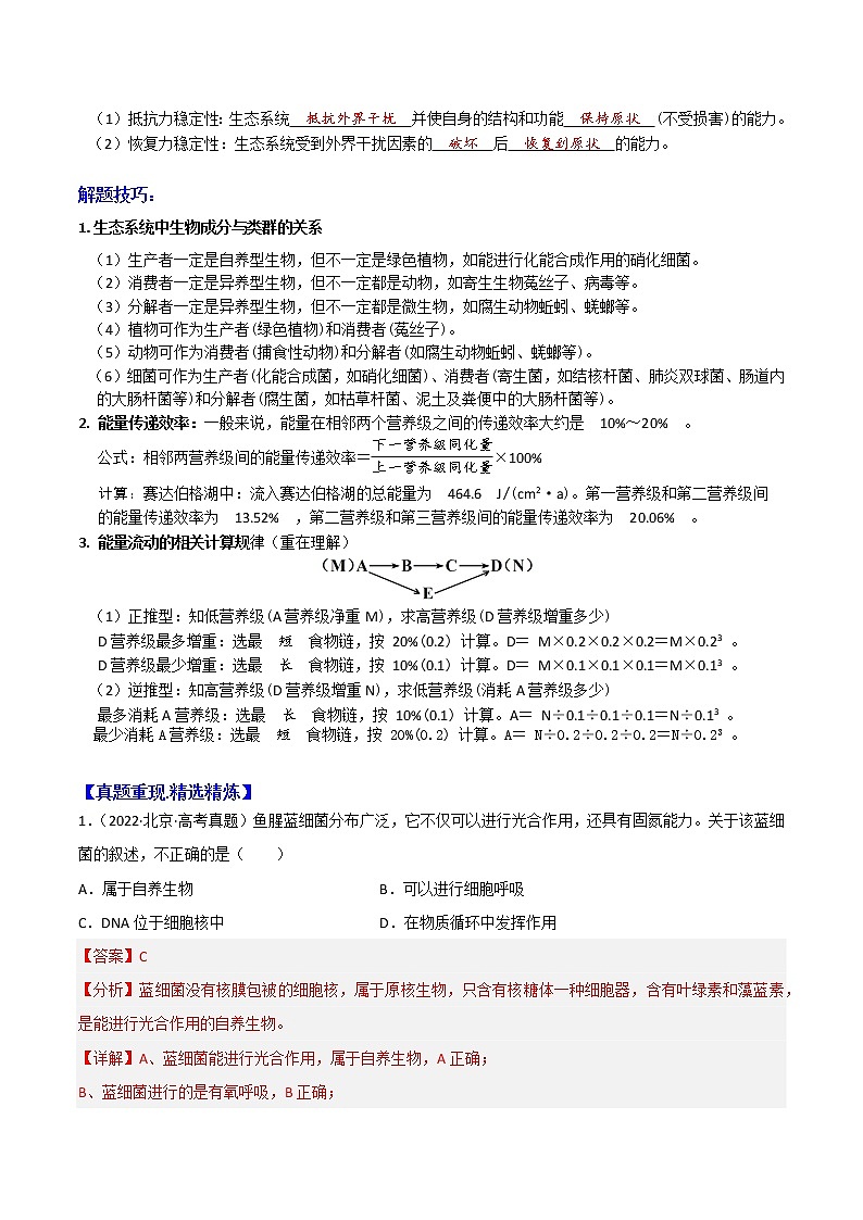 专题16 生态系统及其稳定性 ：【二轮复习】备战2023年高考生物必备知识大串讲02