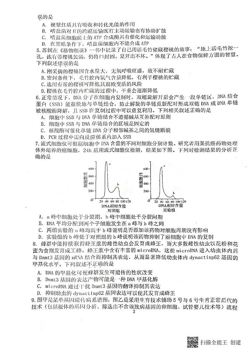 2023恩施州教育联盟高三上学期期末联考试题生物PDF版含答案02