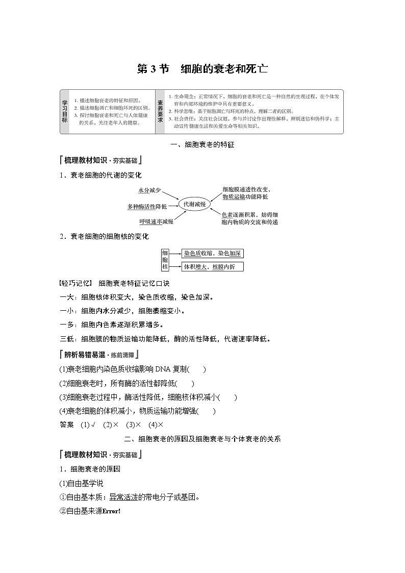 第6章 第3节 细胞的衰老和死亡 试卷01