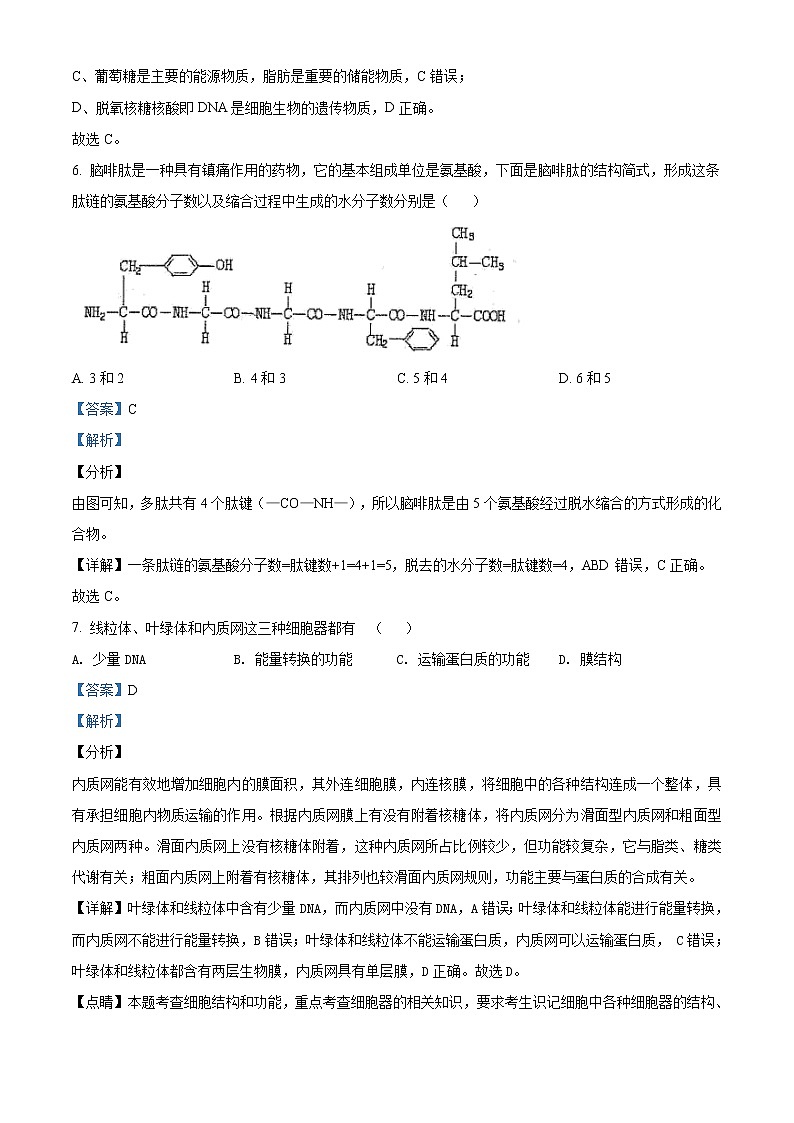 精品解析：北京市东城区2020-2021学年高一上学期期末生物试题03