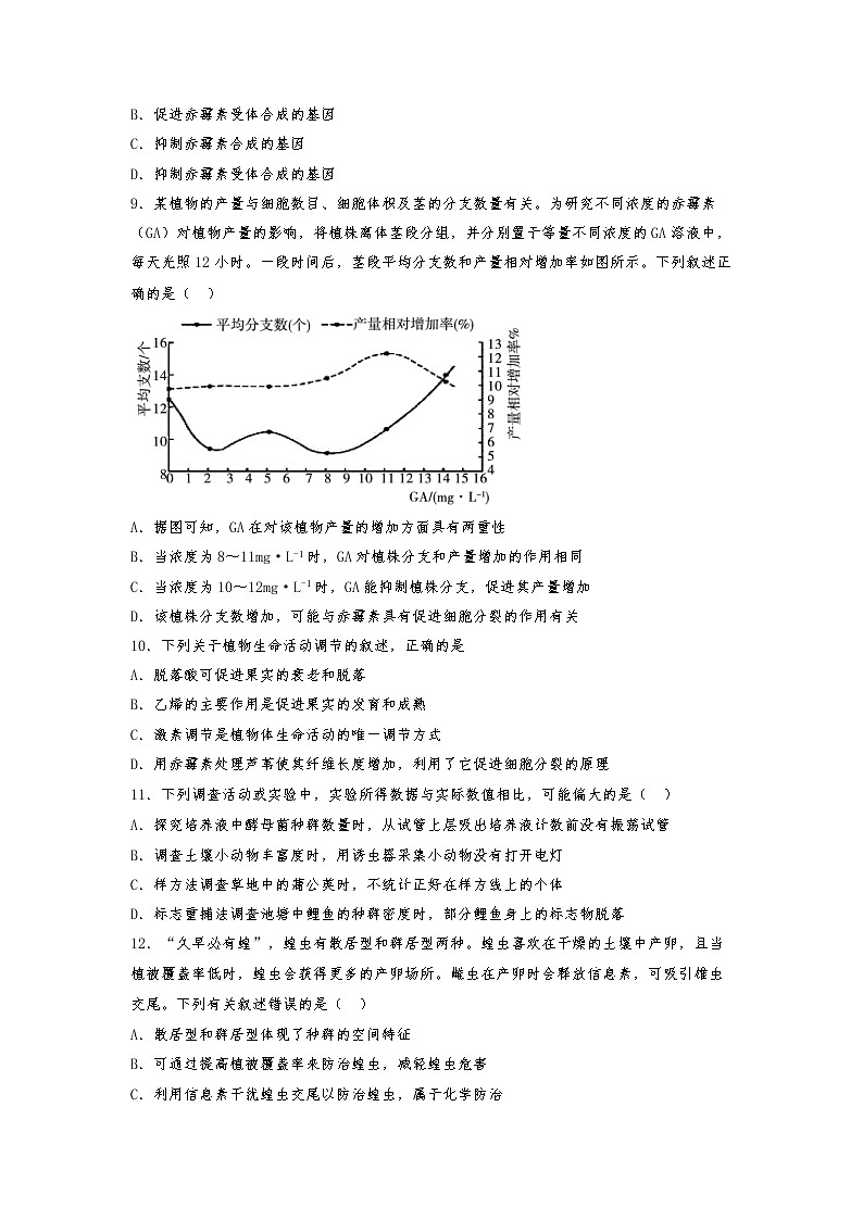 2022-2023学年山东省青岛市第二中学高二上学期1月期末生物试题 Word版03