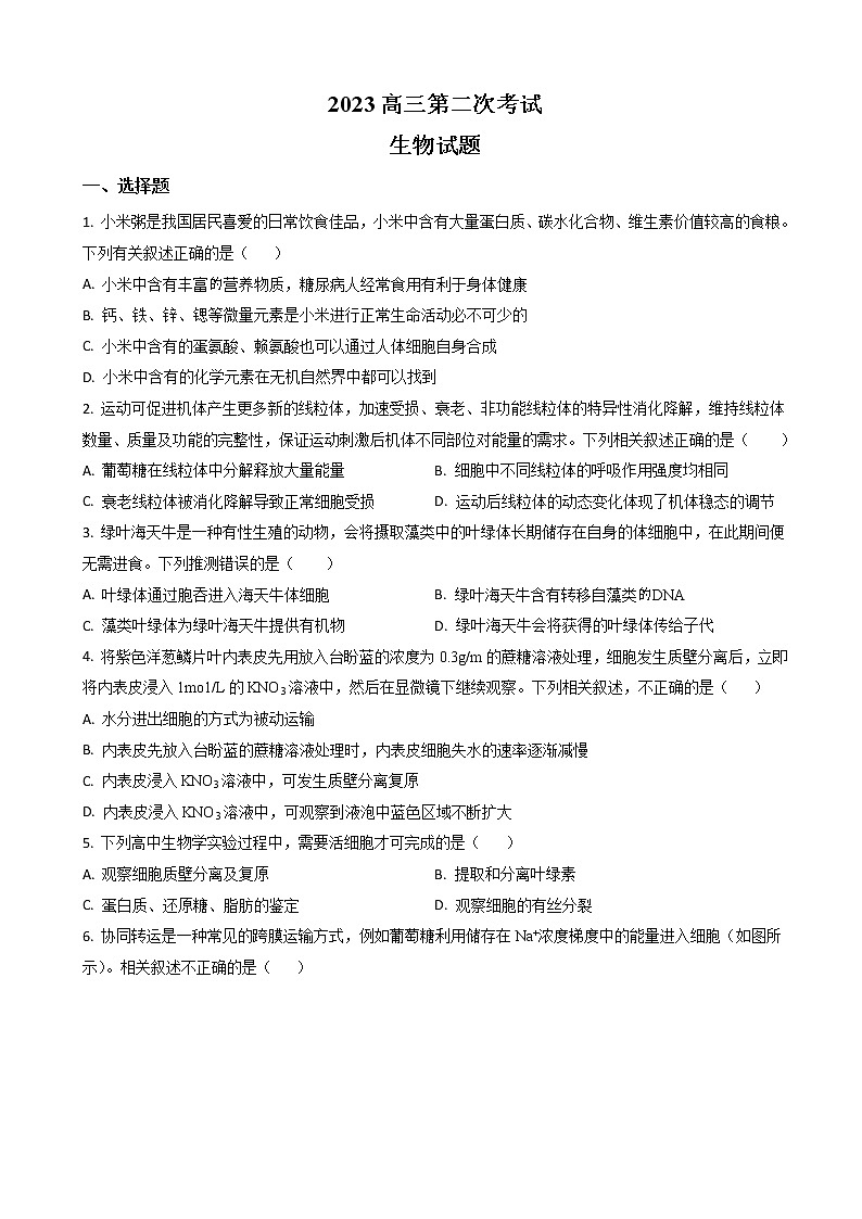 2022-2023学年辽宁省锦州市渤海大学附中高三上学期第二次月考 生物（word版）第1页
