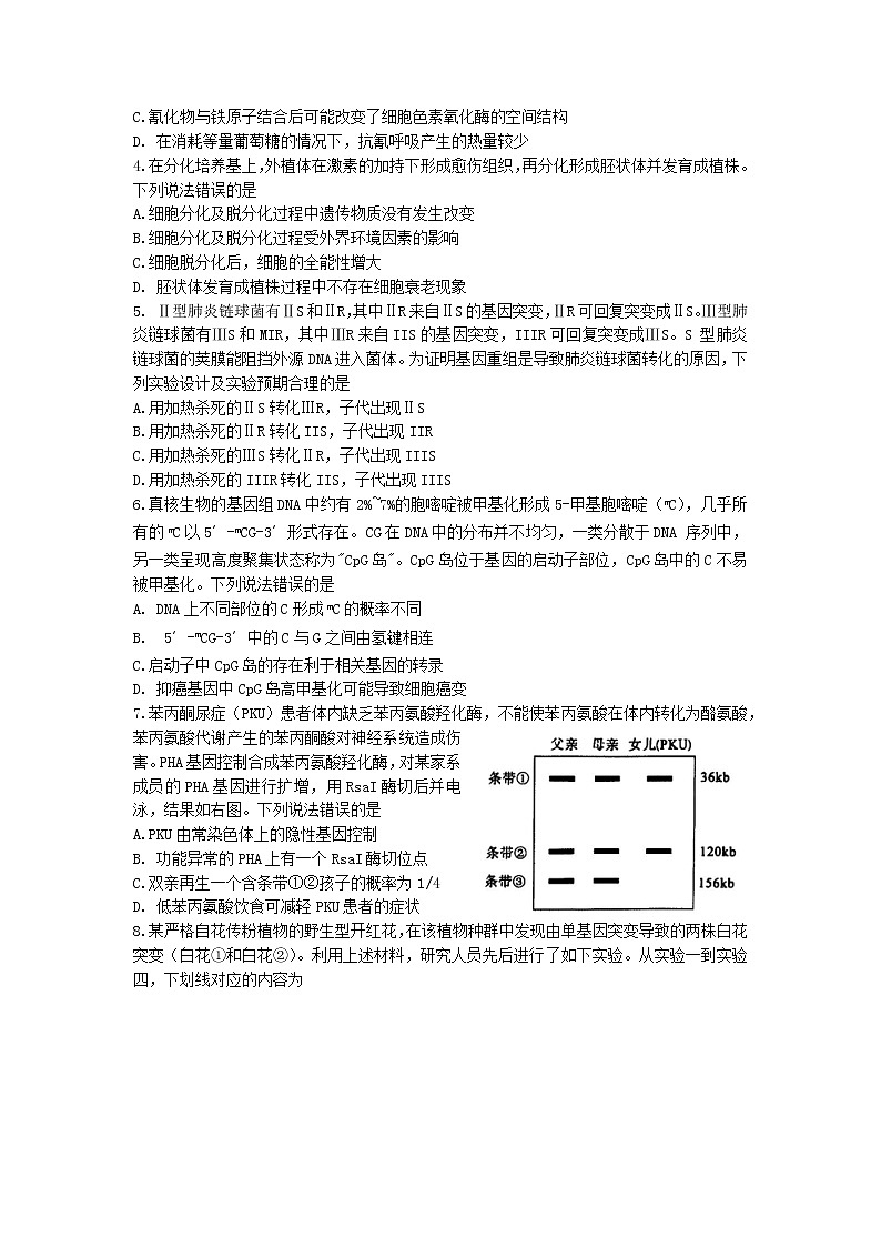 2022-2023学年山东省淄博市部分学校高三上学期12月摸底考试 生物 Word版02