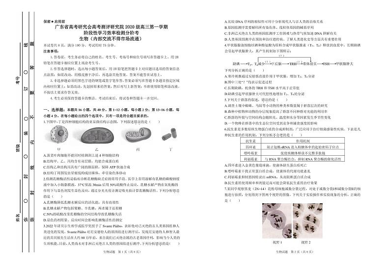2023届广东省高三上学期12月阶段性学习效率检测分阶考 生物 PDF版第1页