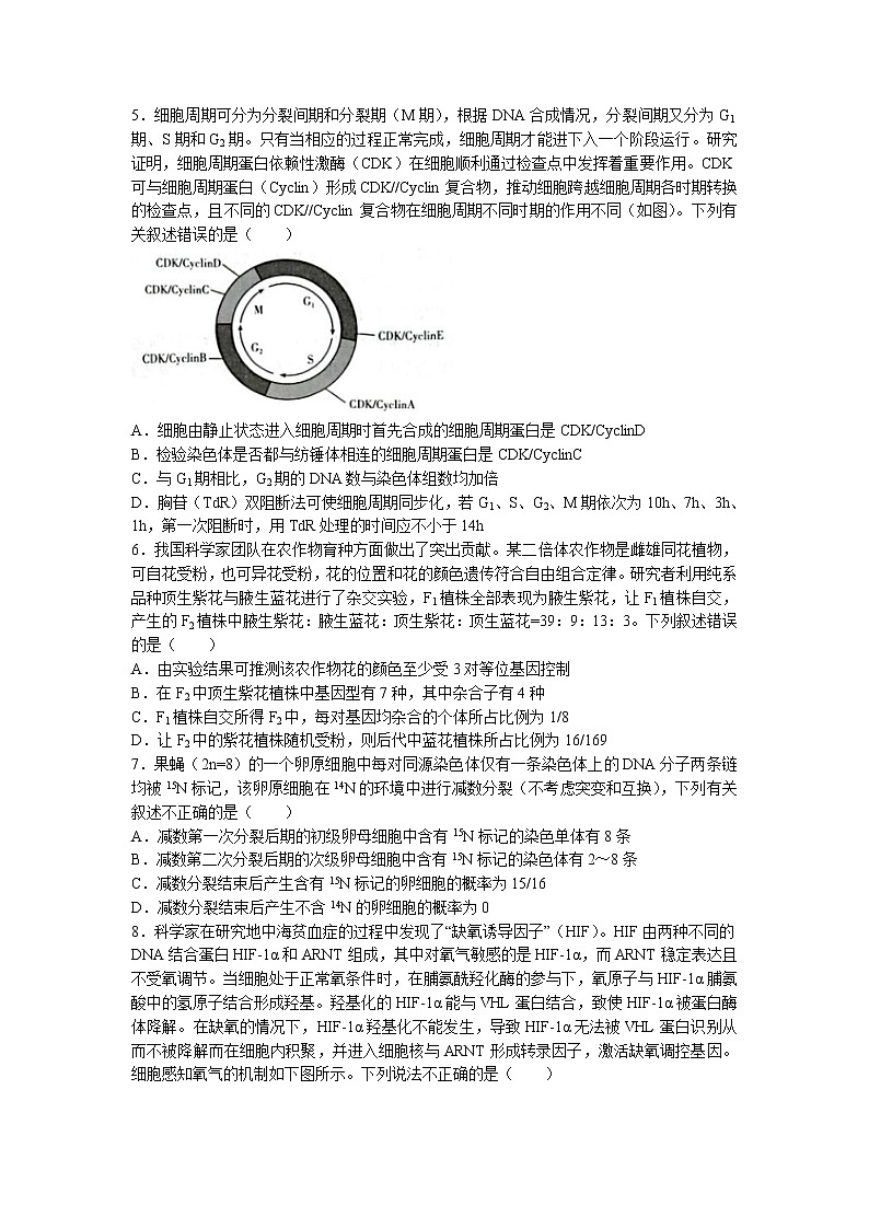 2023届山东省济南市章丘区高三上学期12月学情检测生物学试题（Word版含答案）02
