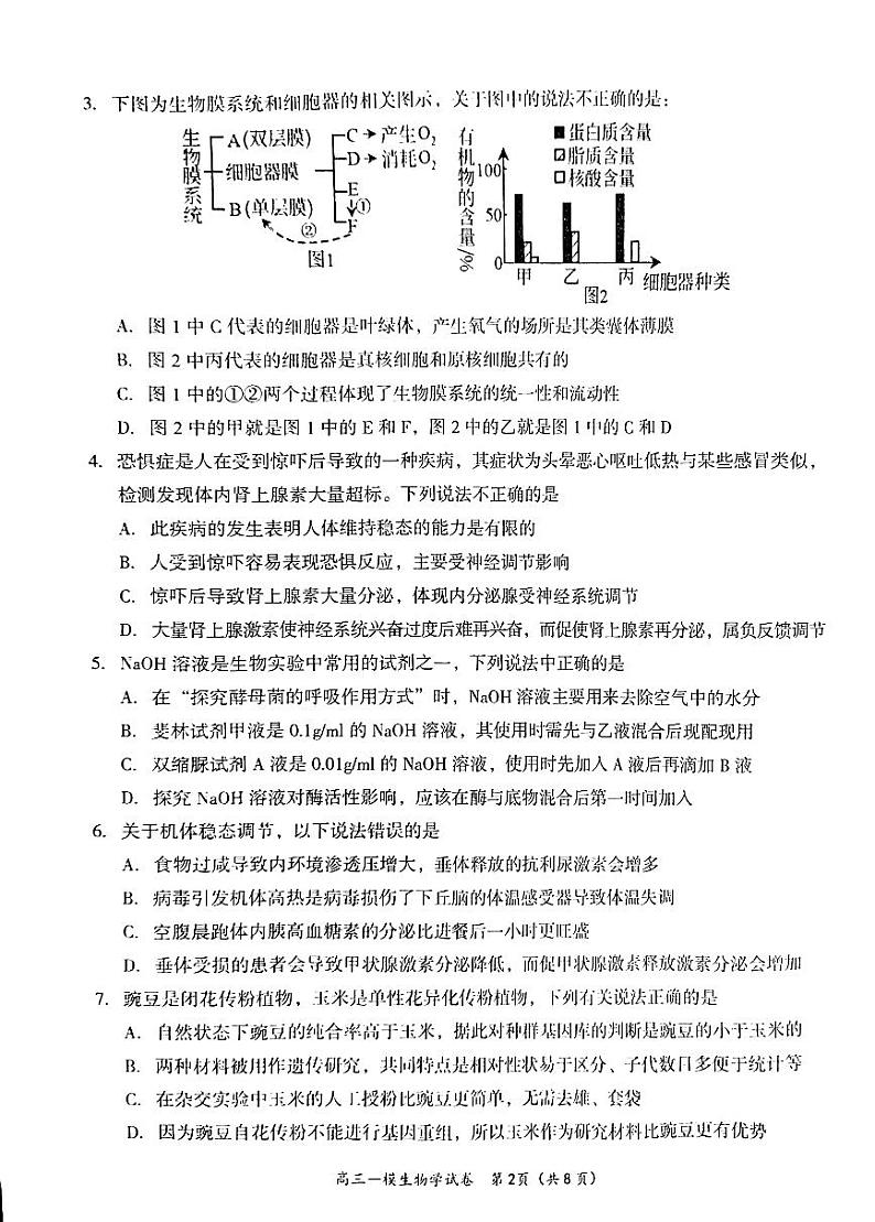 湖南省岳阳市2022-2023学年高三教学质量监测（一）生物试卷PDF版无答案第2页