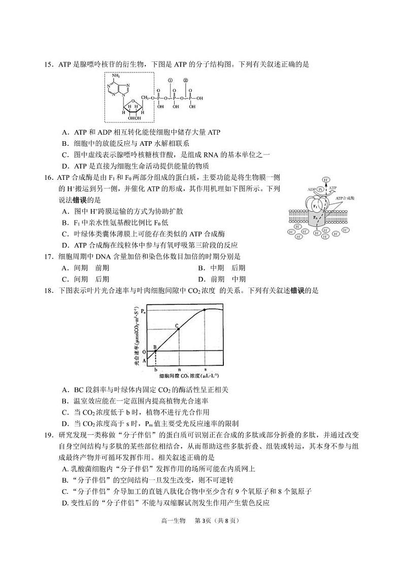 江苏省徐州市等3地2022-2023学年高一上学期期末考试生物试卷PDF版无答案第3页