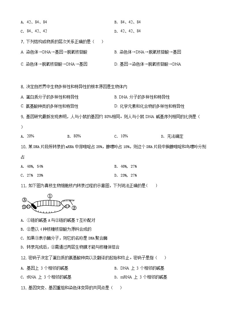 精品解析：北京市海淀区101中2019-2020学年高一下学期期末生物试题（原卷版）第2页